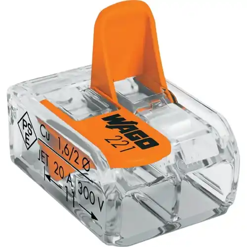 Jetzt Kaufen Kabelverbinder, 2-polig, 0,2-4,0 mm², Klemmstellen: 2, orange/transparent, Käfigklemme, 32 A, 221-412