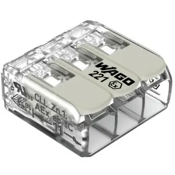 Super-Preis Kabelverbinder, 3-polig, 0,14-4,0 mm², Klemmstellen: 3, transparent/weiß, Käfigklemme, 32 A, 221-483