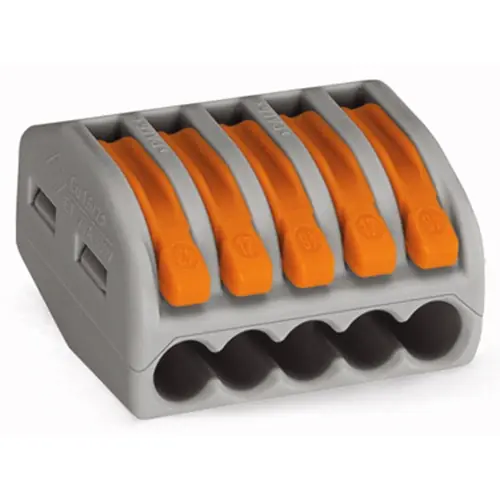 Neu Kabelverbinder, 5-polig, 0,8-2,5 mm², Klemmstellen: 5, grau, Käfigklemme, 32 A, 222-415