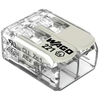 Gratis Versand Kabelverbinder, 2-polig, 0,5-6,0 mm², Klemmstellen: 2, transparent/weiß, Käfigklemme, 37 A, 221-682