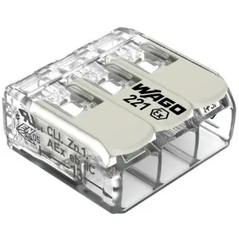 Kabelverbinder, 3-polig, 0,5-6,0 mm², Klemmstellen: 3, transparent/weiß, Käfigklemme, 37 A, 221-683 Aktuell