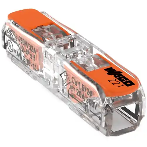 Durchgangsverbinder, 2-polig, 0,2-4,0 mm², Klemmstellen: 2, transparent, Federklemmanschluss, 32 A, 221-2411 Aktuell