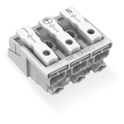 Saisonangebot Netzanschlussklemme, 3-polig, 0,5-2,5 mm², Klemmstellen: 15, weiß, Push-in Drahtanschluss, 24 A, 294-5013