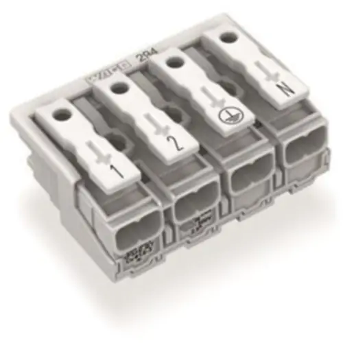 Nur Für Kurze Zeit Netzanschlussklemme, 4-polig, 0,5-2,5 mm², Klemmstellen: 20, weiß, Push-in Drahtanschluss, 24 A, 294-5014