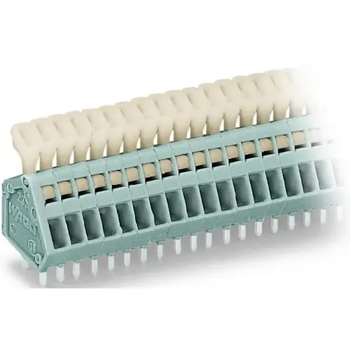 Zertifiziert Leiterplattenklemme, 16-polig, RM 2.5 mm, 0,08-0,5 mm², 6 A, Käfigklemme, grau, 233-216