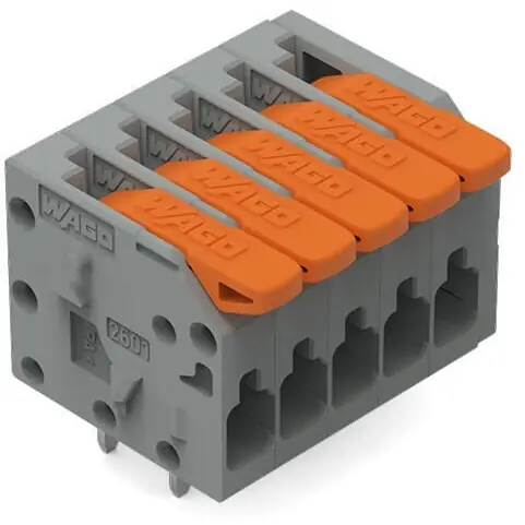 Leiterplattenklemme, 5-polig, RM 3.5 mm, 1,5 mm², 10 A, Push-in Käfigklemme, grau, 2601-1105 Preisknaller