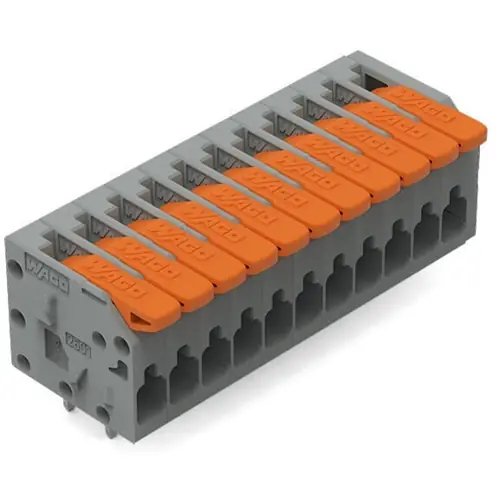 Leiterplattenklemme, 11-polig, RM 3.5 mm, 1,5 mm², 10 A, Push-in Käfigklemme, grau, 2601-1111 Highlight