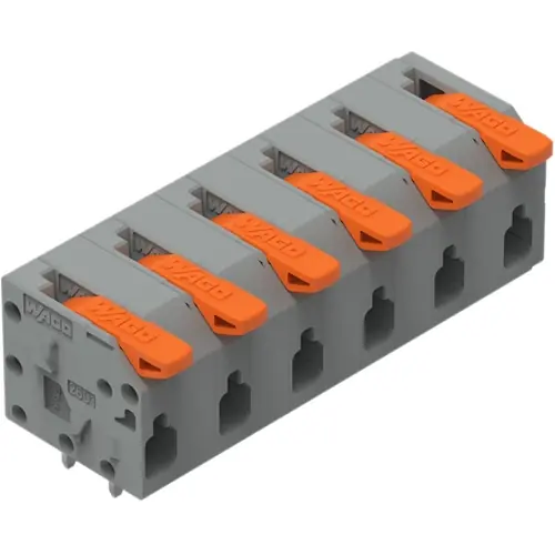 Markenware Leiterplattenklemme, 6-polig, RM 7.5 mm, 1,5 mm², 17.5 A, Push-in Käfigklemme, grau, 2601-1306