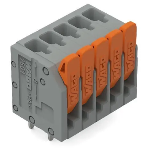 Leiterplattenklemme, 5-polig, RM 3.5 mm, 1,5 mm², 17.5 A, Push-in Käfigklemme, grau, 2601-3105 Abverkauf