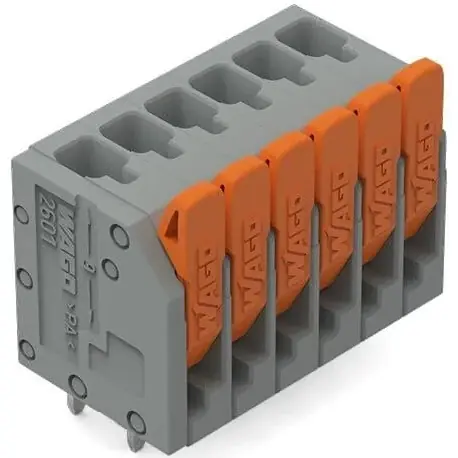 Wochenendangebot Leiterplattenklemme, 6-polig, RM 3.5 mm, 1,5 mm², 17.5 A, Push-in Käfigklemme, grau, 2601-3106