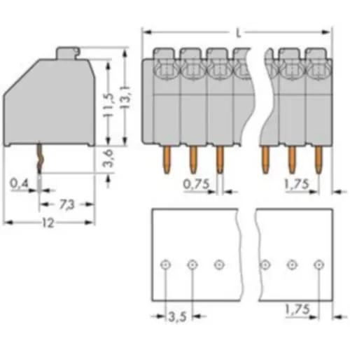 Leiterplattenklemme, 9-polig, RM 3.5 mm, 0,2-1,5 mm², 8 A, Push-in Käfigklemme, grau, 250-109 Schneller Versand