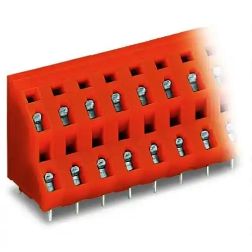 Sale Leiterplattenklemme, 4-polig, RM 7.62 mm, 0,08-2,5 mm², 21 A, Käfigklemme, orange, 736-602