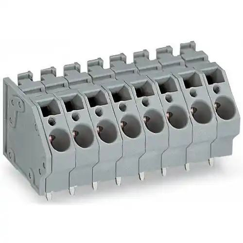 Markenprodukt Leiterplattenklemme, 2-polig, RM 7.5 mm, 0,2-6,0 mm², 41 A, Käfigklemme, grau, 745-302