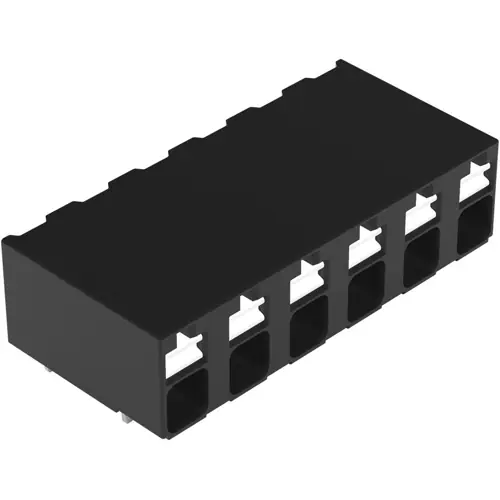 Abverkauf Leiterplattenklemme, 6-polig, RM 5 mm, 0,14-1,5 mm², 17.5 A, Push-in Käfigklemme, schwarz, 2086-3206
