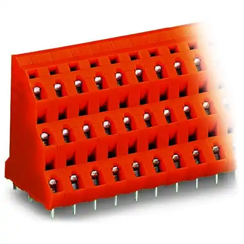 Abverkauf Leiterplattenklemme, 6-polig, RM 7.62 mm, 0,08-2,5 mm², 21 A, Käfigklemme, orange, 737-602