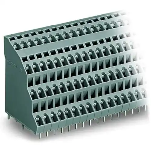 Neue Ware Leiterplattenklemme, 64-polig, RM 5 mm, 0,08-2,5 mm², 18 A, Käfigklemme, grau, 738-216