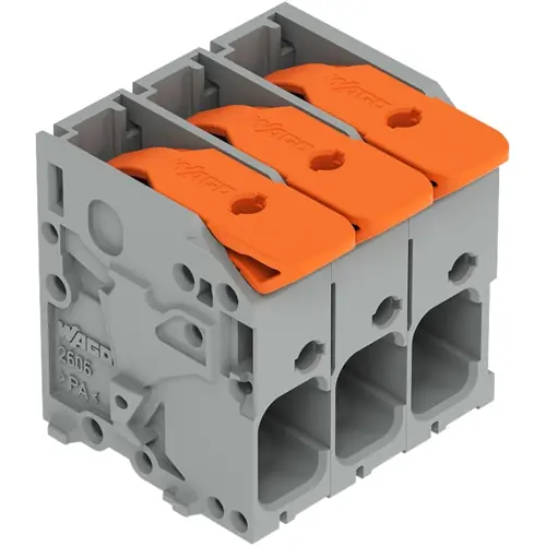 Wochenendangebot Leiterplattenklemme, 3-polig, RM 7.5 mm, 0,2-10 mm², 41 A, Push-in Käfigklemme, grau, 2606-1103