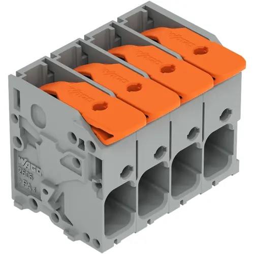 Markenware Leiterplattenklemme, 4-polig, RM 7.5 mm, 0,2-10 mm², 41 A, Push-in Käfigklemme, grau, 2606-1104