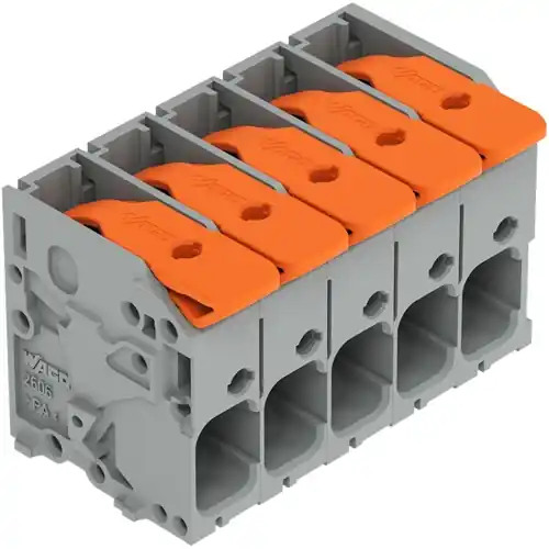 Heißes Angebot Leiterplattenklemme, 5-polig, RM 7.5 mm, 0,2-10 mm², 41 A, Push-in Käfigklemme, grau, 2606-1105