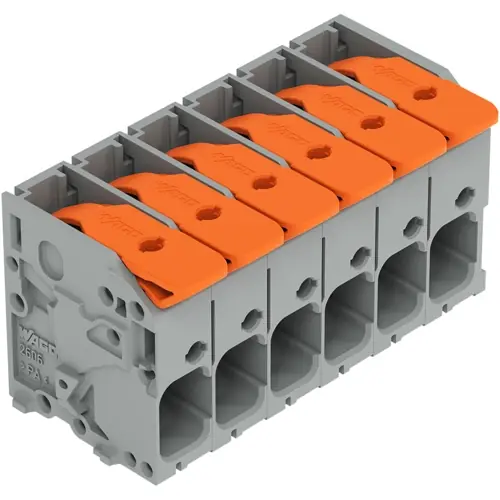 Neue Kollektion Leiterplattenklemme, 6-polig, RM 7.5 mm, 0,2-10 mm², 41 A, Push-in Käfigklemme, grau, 2606-1106