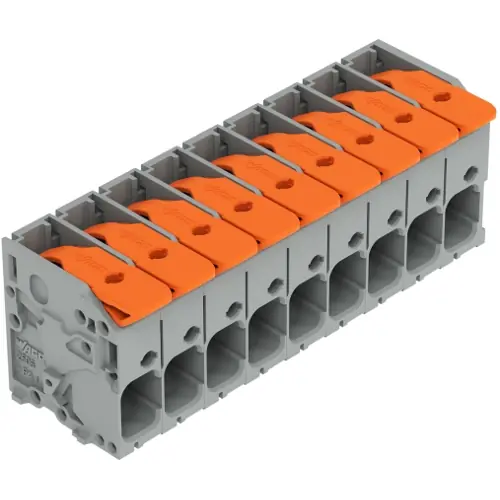 Markenware Leiterplattenklemme, 9-polig, RM 7.5 mm, 0,2-10 mm², 41 A, Push-in Käfigklemme, grau, 2606-1109/010-000