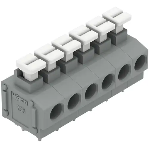 Wochenendangebot Leiterplattenklemme, 6-polig, RM 5 mm, 0,2-1,5 mm², 17.5 A, Push-in Käfigklemme, grau, 235-406/331-000