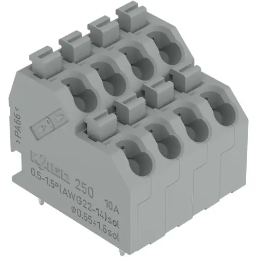 Leiterplattenklemme, 8-polig, RM 5 mm, 0,5-1,5 mm², 10 A, Push-in Käfigklemme, grau, 250-704 Preisknaller