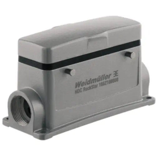 Markenprodukt Aufbaugehäuse, Baugröße B24, Aluminiumdruckguss, 2 x PG21, abgewinkelt, Querbügelverriegelung, IP65, 1662180000