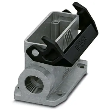 Aufbaugehäuse, Baugröße D25, Aluminiumdruckguss, 2 x PG16, abgewinkelt, Längsbügelverriegelung, IP66/IP67, 1424394 Highlight