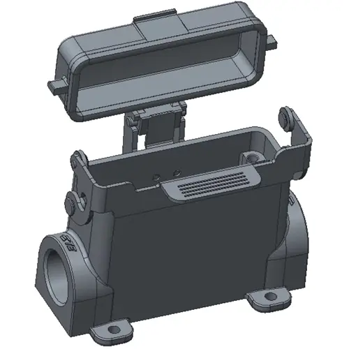 Abverkauf Gehäuse, Baugröße HA16, Aluminiumdruckguss, 2 x M25, abgewinkelt, Clip-Verriegelung, IP65, T1629163225-000