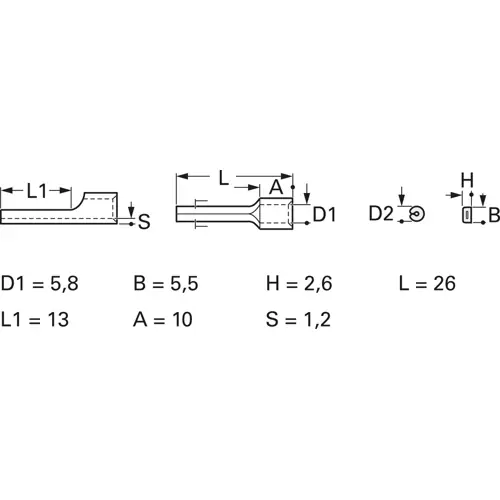 Kostenloser Rückversand Unisolierter Stiftkabelschuh, 16 mm², AWG 6, 5.5 mm, metall, 3744