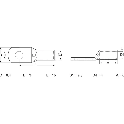 Unisolierter Rohrkabelschuh, 2,5 mm², AWG 14, 6.4 mm, M6, 3405A Echt