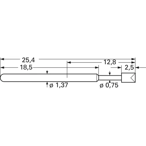 Sofort Bestellen Standard-Federkontakt mit Tastkopf, Rundkopf, Ø 1.25 mm, Hub 4.4 mm, RM 2.54 mm, L 25.4 mm, 1015-D-1.5N-AU-1.25