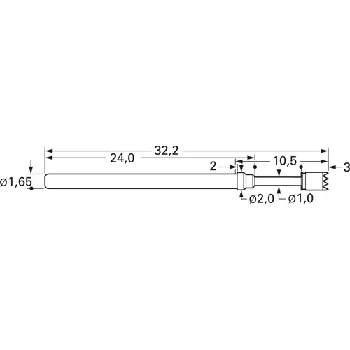 Begrenztes Angebot Hochstrom-Federkontakt mit Tastkop, Waffel, Ø 2 mm, Hub 5.3 mm, RM 2.54 mm, L 32.3 mm, 1021-CX-3.0NE-AU-2.0 C