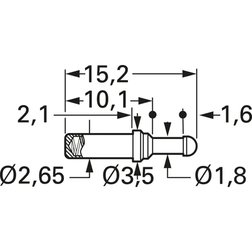 Sofort Bestellen Batterielade- und Schnittstellenkontakt mit Tastkopf, Rundkopf, Ø 2.3 mm, Hub 3.5 mm, RM 4 mm, L 22.5 mm, 5110/S-D-1.5NE-AU-2.3 C