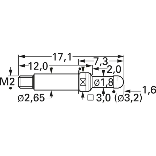 Gewinde-Prüfstift mit Tastkopf, Rundkopf, Ø 2.3 mm, Hub 3.5 mm, RM 4 mm, L 22.5 mm, 5110/G-D-1.2NE-AU-2.3 C Abverkauf