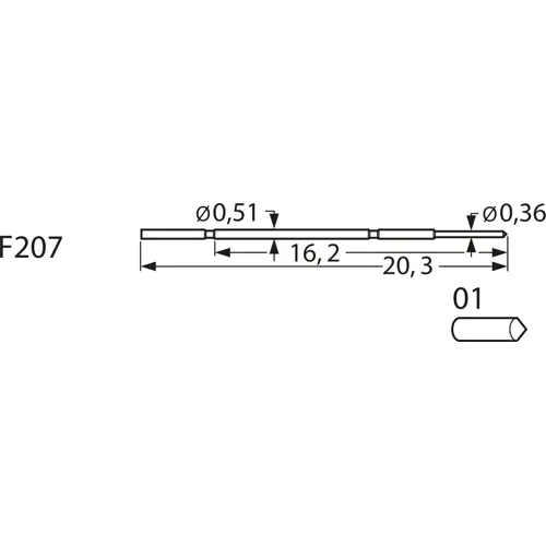 Top-Preis Feinraster-Prüfstift mit Tastkopf, Kegel, Ø 0.36 mm, Hub 2.5 mm, RM 0.7 mm, L 20.3 mm, F20701S036L050