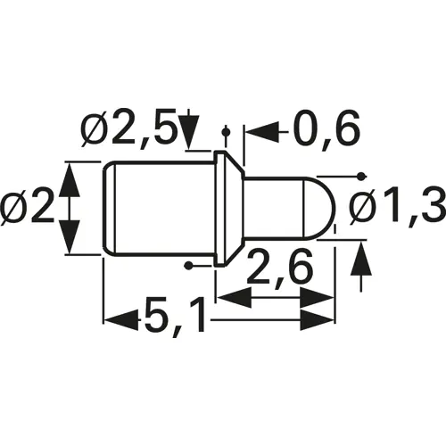 Batterielade- und Schnittstellenkontakt mit Tastkop, Rundkopf, Ø 1.3 mm, Hub 1.2 mm, RM 3 mm, L 5.1 mm, 5099-D-2.0N-AU-1.3 C Schneller Versand