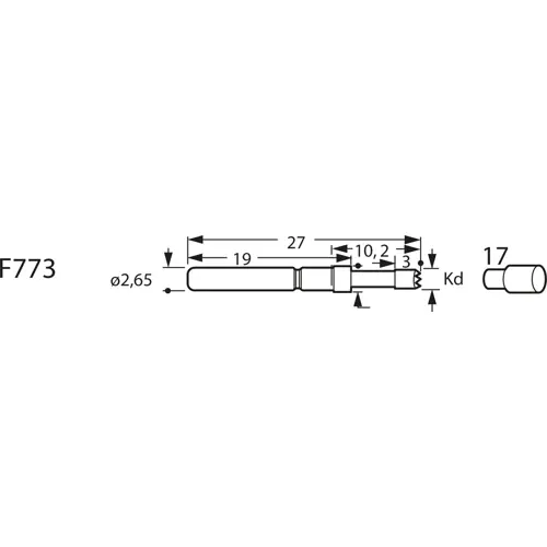 Standard-Prüfstift mit Tastkopf, Außensechskant, Ø 2.3 mm, Hub 5 mm, RM 3.5 mm, L 27 mm, F77317B230G300 Kracherpreis