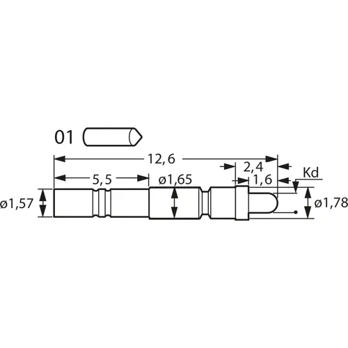Kurzhub-Prüfstift mit Tastkopf, Rundkopf, Ø 1.2 mm, Hub 1.6 mm, RM 2.54 mm, L 12.6 mm, F62001S120L075 Schnäppchen