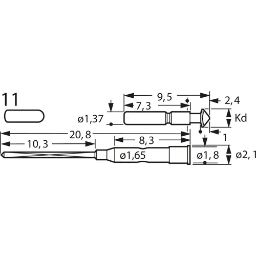 Kurzhub-Prüfstift mit Tastkopf, Rundkopf, Ø 1.05 mm, Hub 1.2 mm, RM 2.54 mm, L 20.8 mm, F67011B105G085 Sichere Zahlung