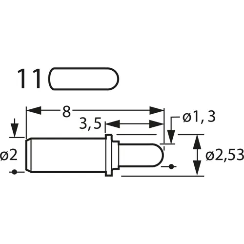 Kurzhub-Prüfstift mit Tastkopf, Rundkopf, Ø 1.3 mm, Hub 2.2 mm, RM 2.7 mm, L 8 mm, F70211B130G015 Sofort Bestellen