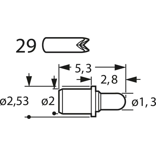 Kurzhub-Prüfstift mit Tastkopf, Vierfach-Krone, Ø 1.3 mm, Hub 1.2 mm, RM 2.7 mm, L 5.3 mm, F70629B130G200 Kostenloser Rückversand
