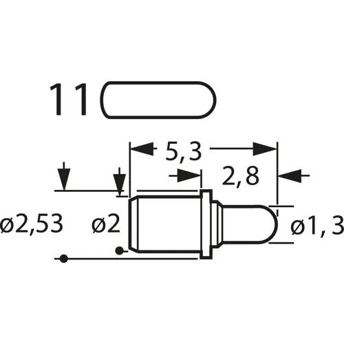 Kurzhub-Prüfstift mit Tastkopf, Rundkopf, Ø 1.3 mm, Hub 1.2 mm, RM 2.7 mm, L 5.3 mm, F70611B130G150 Kostenloser Versand
