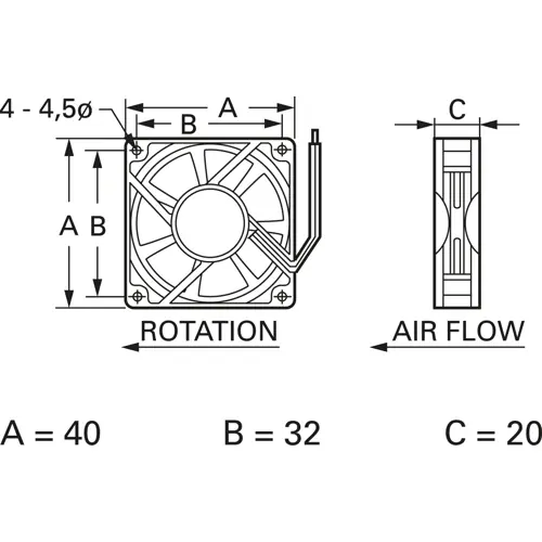 DC-Axiallüfter, 12 V, 40 x 40 x 20 mm, 10.8 m³/h, 25.5 dB, Gleitlager, TRACO POWER D04 T12 MWS Sichere Zahlung