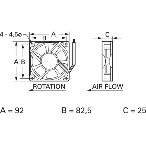 DC-Axiallüfter, 24 V, 92 x 92 x 25 mm, 84 m³/h, 33 dB, Gleitlager, TRACO POWER D09 T24 HWS Neue Ware