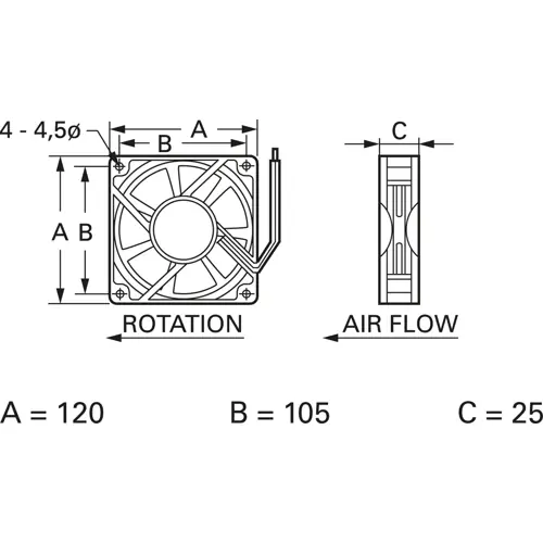 Top-Seller DC-Axiallüfter, 12 V, 120 x 120 x 25 mm, 142 m³/h, 44 dB, Gleitlager, TRACO POWER D12 T12 HWS