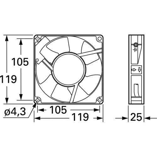 AC-Axiallüfter, 230 V, 120 x 120 x 25 mm, 120 m³/h, 34 dB, Kugellager, Panasonic ASEP10216 Preiswert