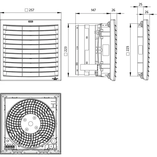 Jetzt Kaufen Filterlüfter, 115 V, 257 x 257 x 147 mm, 581 m³/h, 68 dB, Kugellager, STEGO 01883.9-00