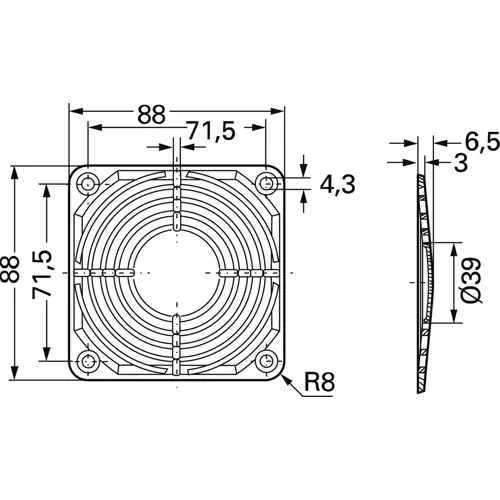 Kostenfreie Lieferung Kunststoffschutzgitter, (L x B x H) 80 x 80 x 6.5 mm, LZ 32 P